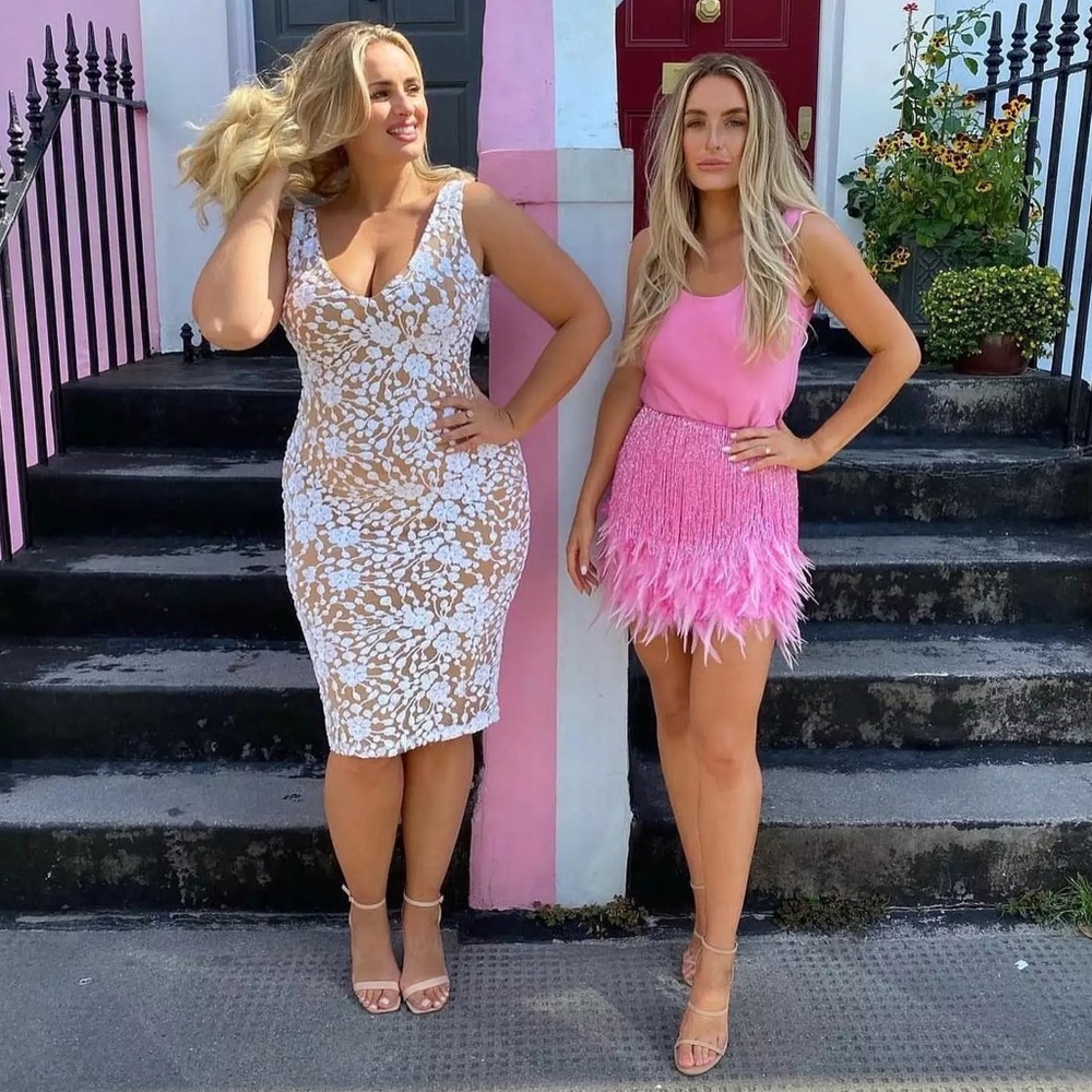 Ballerina Pink Sexy Fringe Feather Skirt Set With Tassles, 2 Piece Set - Picture 7 of 10